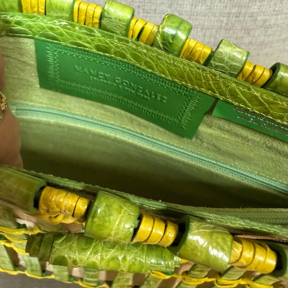 NWOT  NANCY GONZALEZ Green Woven ALLIGATOR Purse Bag
